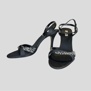 Alfani Rhinestone Open Toe Black Heels Womens 8M Shoe Formal Wedding Prom Dressy